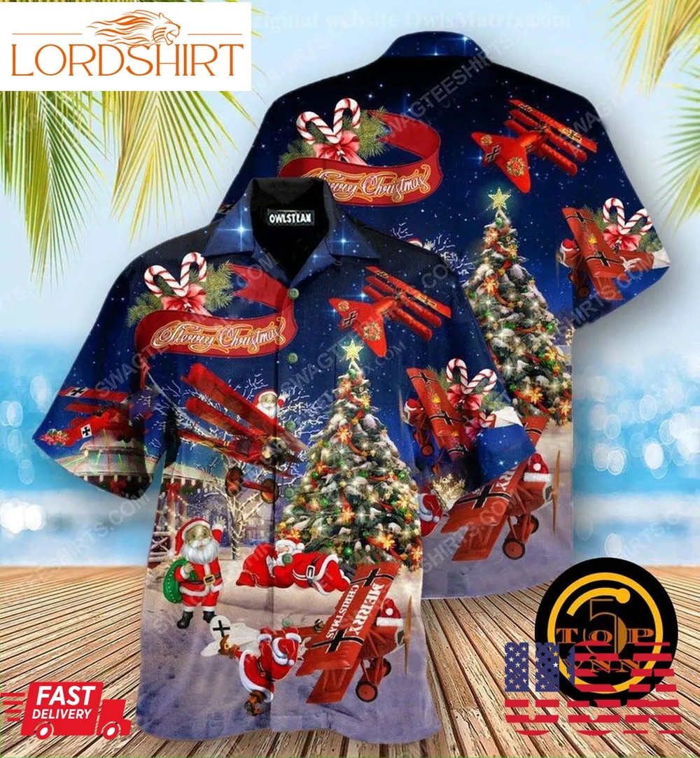 Christmas Holiday Santa Claus Riding Airplane Hawaiian Shirt And Shorts