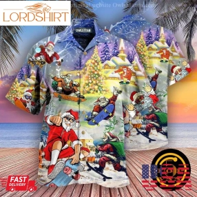 Christmas Holiday Santa Jumping On Skateboard Hawaiian Shirt And Shorts