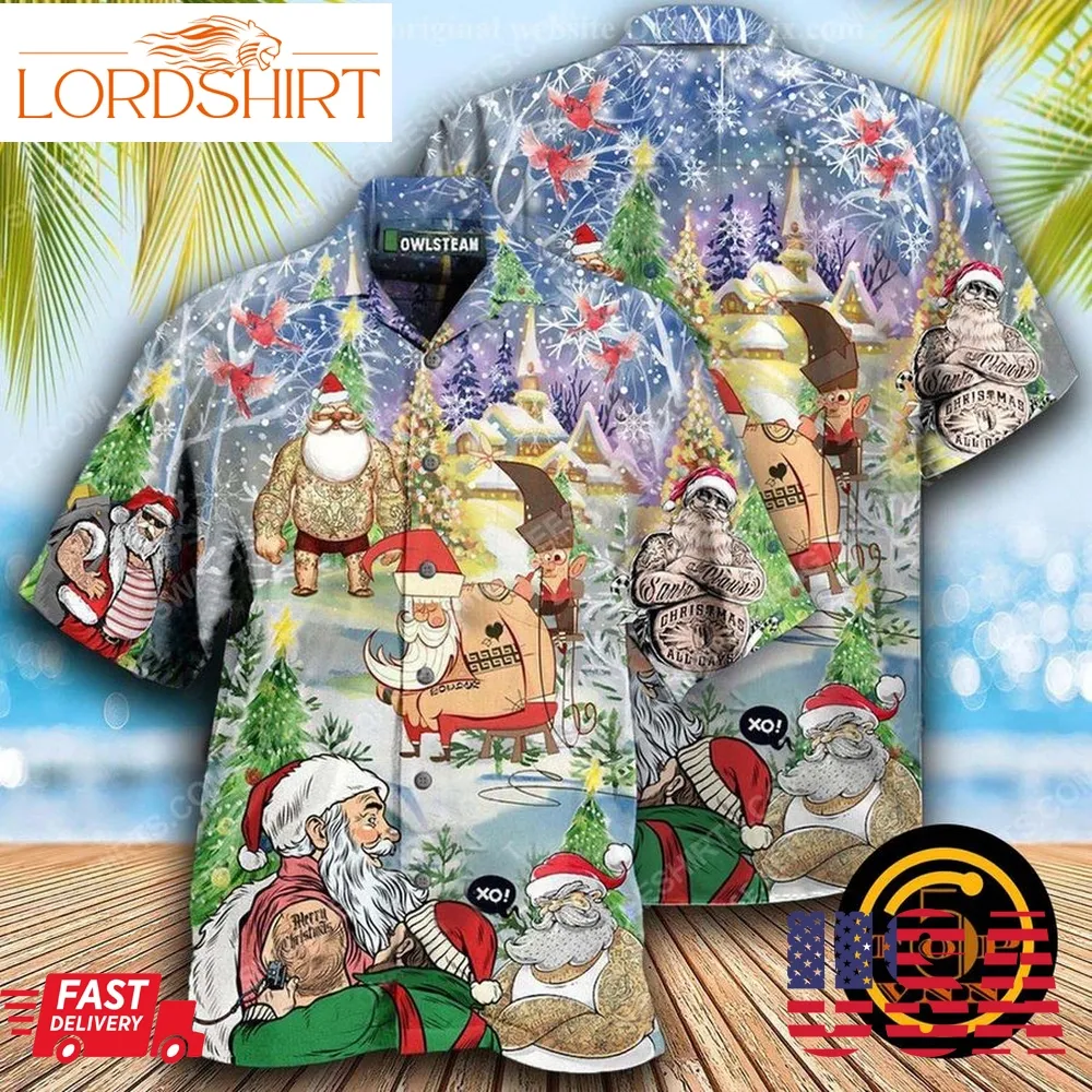 Christmas Holiday Santa With Tattoo Hawaiian Shirt And Shorts