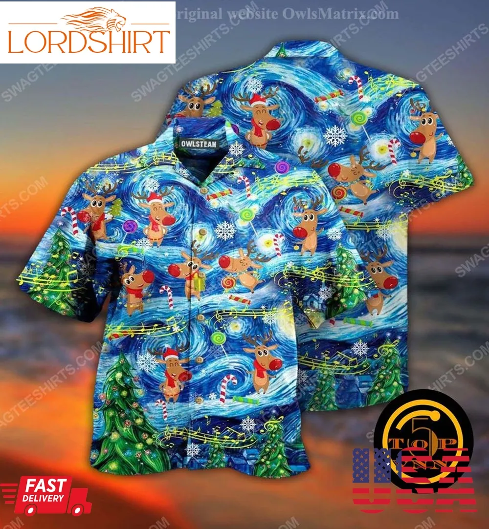 Christmas Holiday Starry Night Reindeer Hawaiian Shirt And Shorts