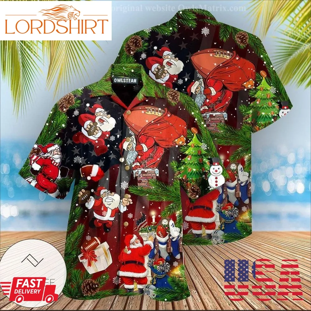 Christmas Santa Claus Is Big Fan Of American Football Edition Hawaiian Shirt