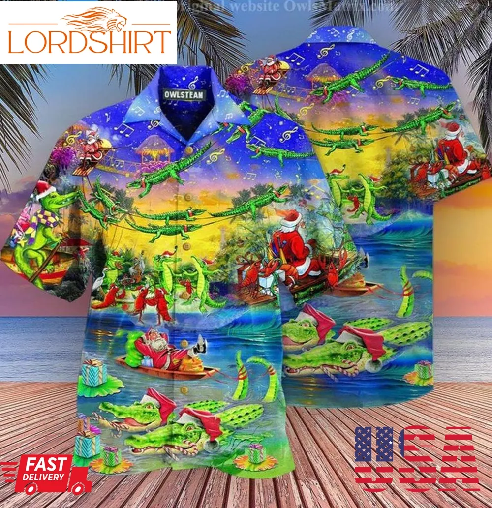 Christmas Santa Riding Alligator Hawaiian Shirt