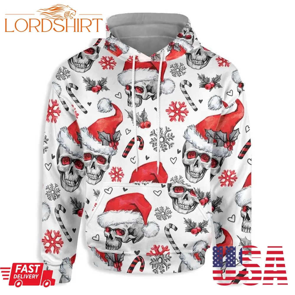 Christmas Skull In Santa Hat 3D All Over Print Hoodie