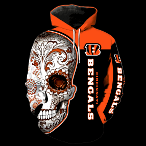 Cincinnati Bengals Skull New Full Over Print V1326 Hoodie Zipper