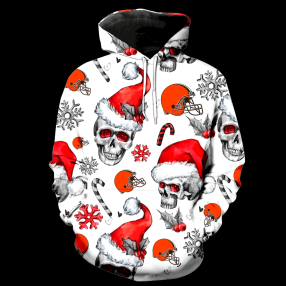 Cleveland Browns Christmas Skull New Full Over Print K1134 Hoodie Zipper