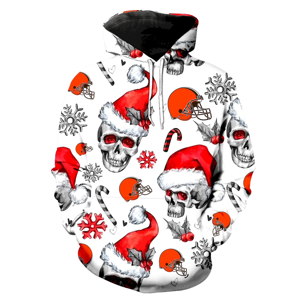 Cleveland Browns Christmas Skull New Full Over Print K1134 Hoodie Zipper