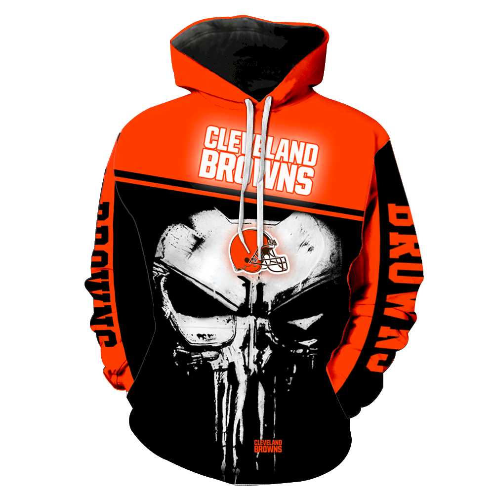 Cleveland Browns Punisher Skull Full Print V1429 Hoodie And Zipper