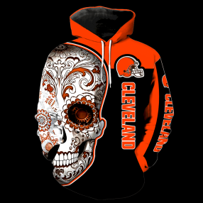 Cleveland Browns Skull New Full Over Print V1322 Hoodie Zipper