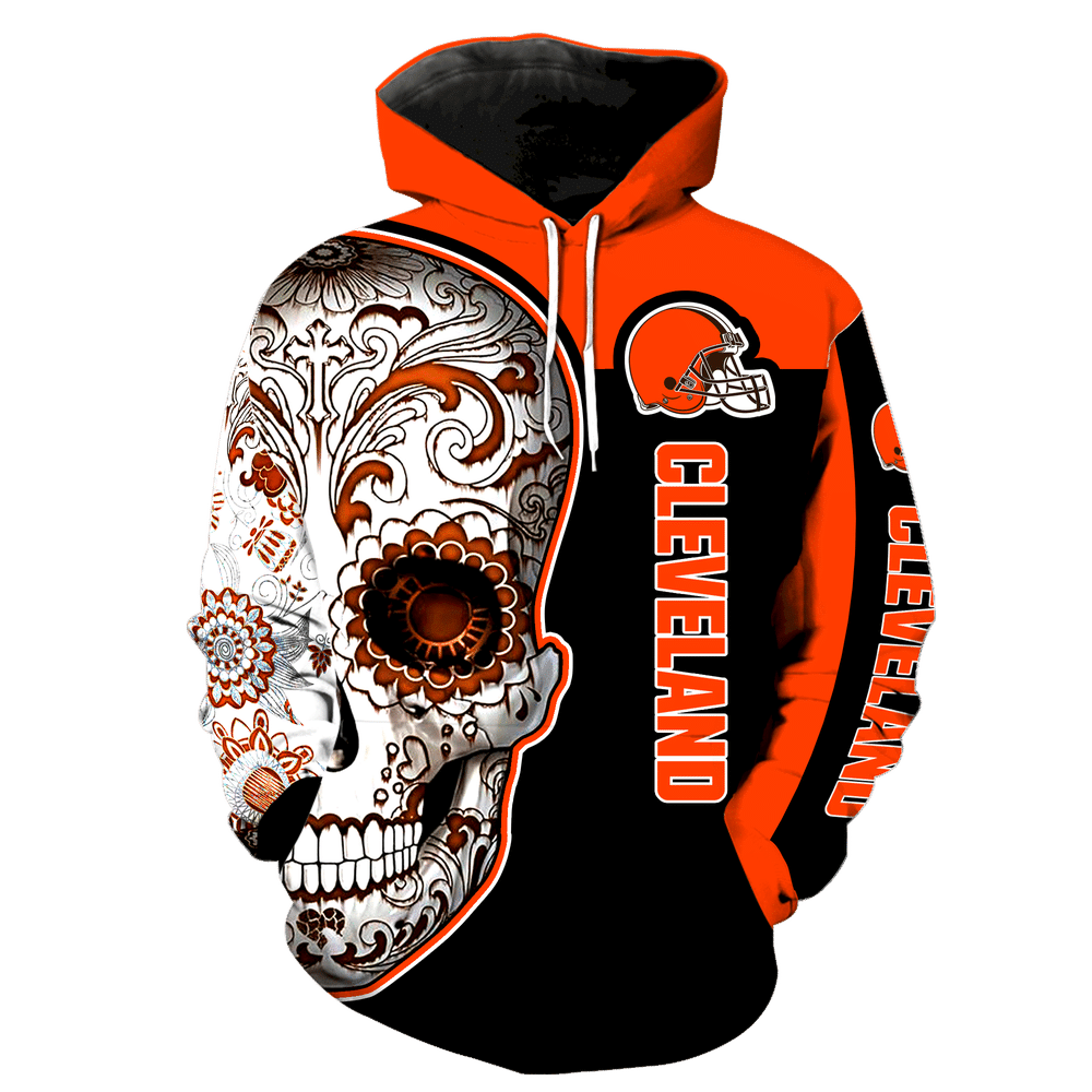 Cleveland Browns Skull New Full Over Print V1322 Hoodie Zipper