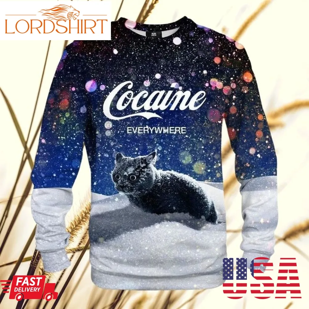 Cocaine Cat Snow Everywhere 3D Sweatshirt