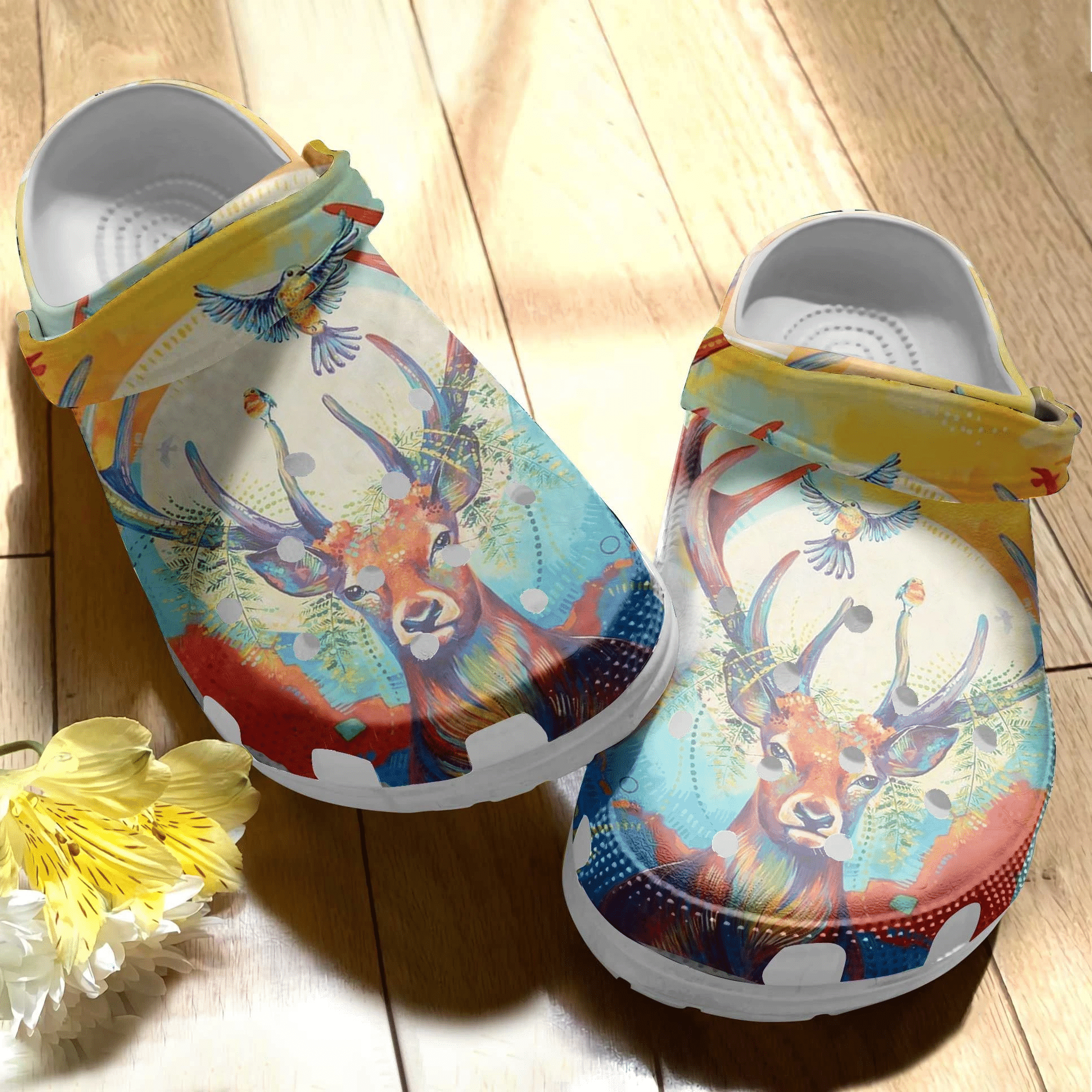 Colorful Deer Bird Art Crocs Shoes Crocbland Clog Birthday Gifts For Man Woman