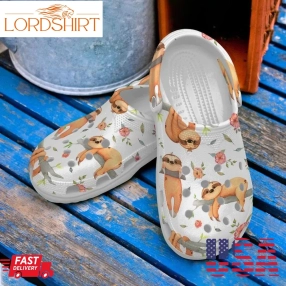 Cool Sloth With Flower Shoes   Funny Animal Crocs Clog Gift For Birthday