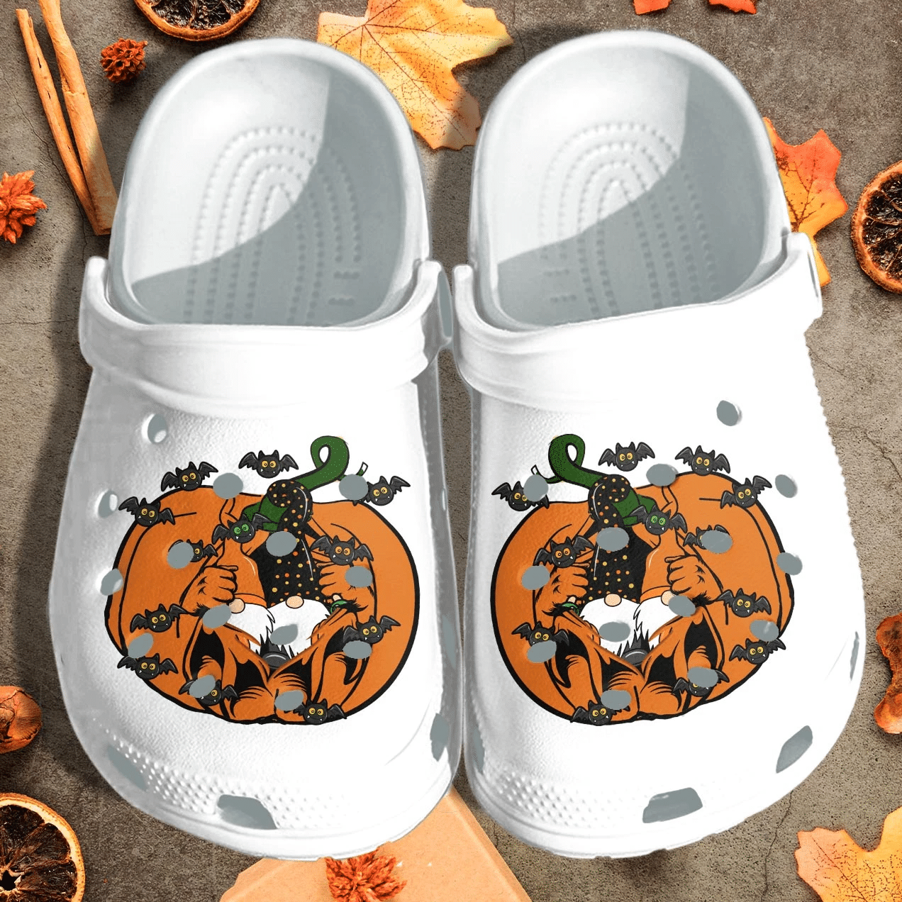 Couple Gnomes In Pumpkin Bats Shoes Clog   Halloween Crocs Crocband Clog Birthday Gift For Man Woman