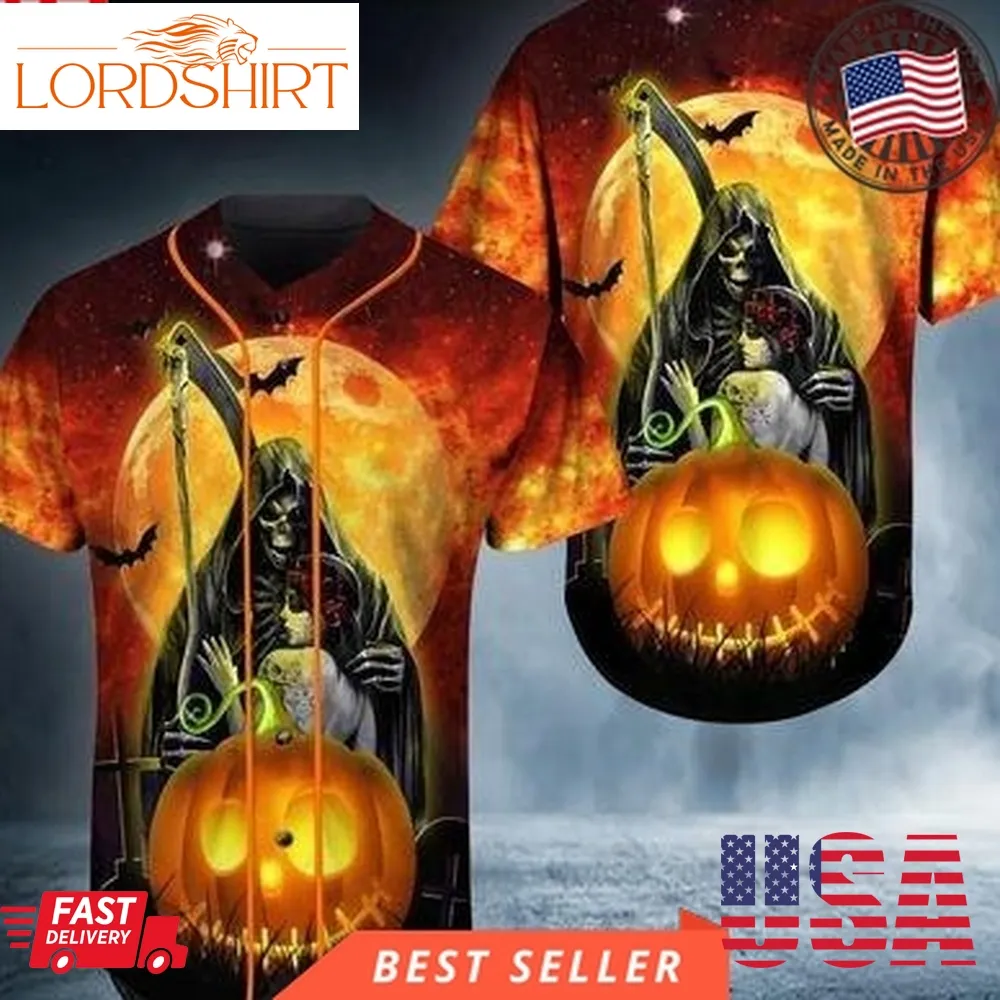 Couple Skull Happy Halloween Pumpkin Baseball Jersey