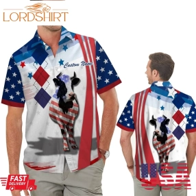 Cow American Flag Independence Day 4Th Of July Custom Name Men Hawaiian Shirt