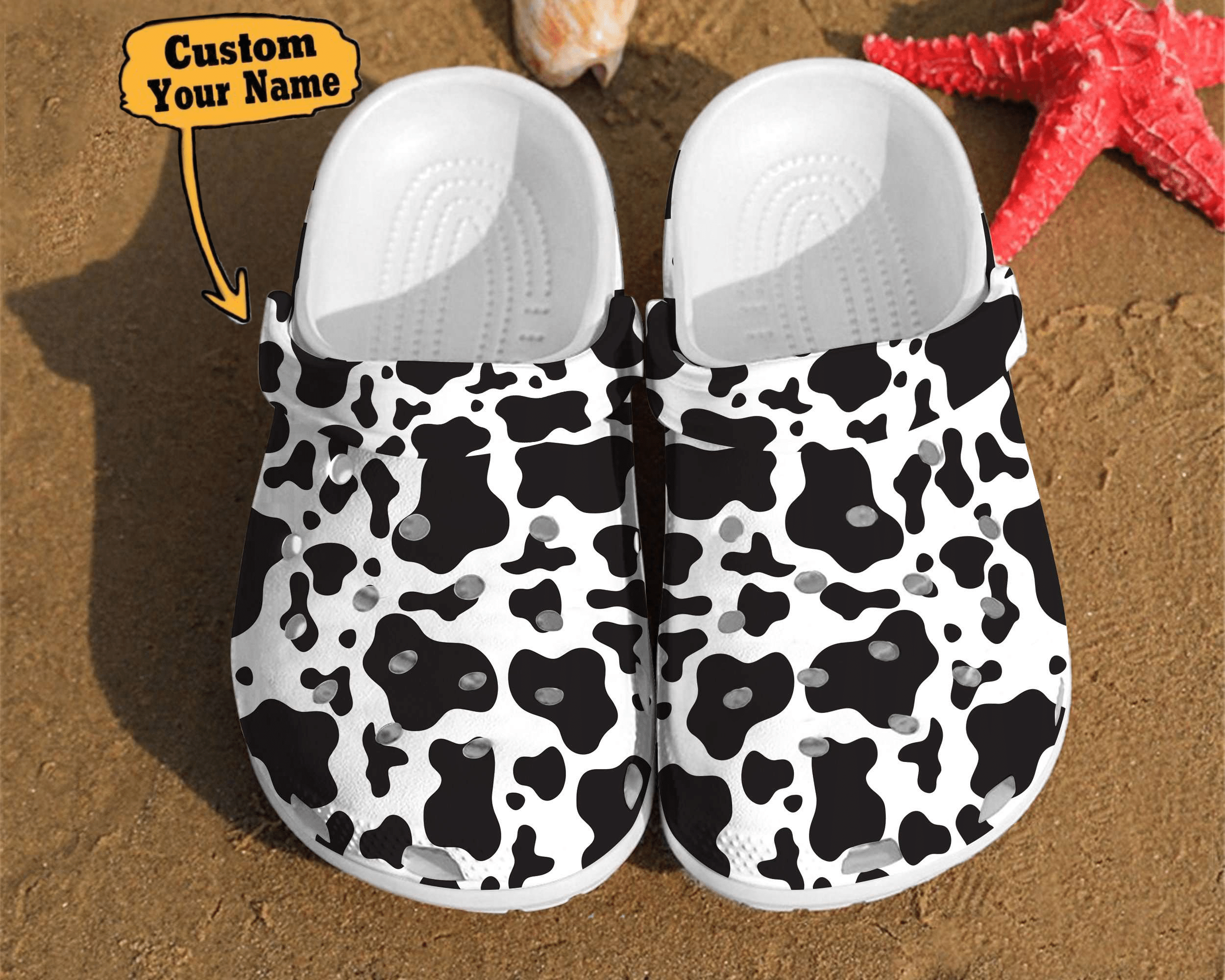 Cow Crocs   Cow Pattern Skin Dairy Farmer Cattle Lovers Birthday Him Clog Shoes