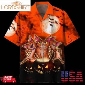Crazy Cat And Pumkin Halloween Hawaiian Shirt, Print Aloha Short Sleeve Unisex Shirt