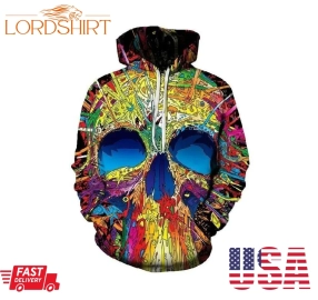 Creative Colorful Scary Skull Paint All Over Print Halloween 3D Hoodie