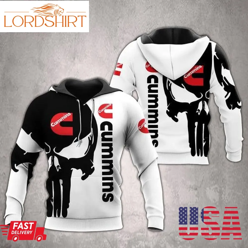 Cummins Punisher Skull Black White Men And Women 3D Full Printing Pullover Hoodie And Zippered Cummins 3D Full Printing Shirt 2020