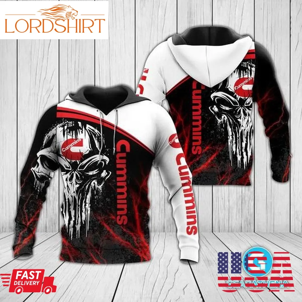 Cummins Punisher Skull Black White Red Men And Women 3D Full Printing Pullover Hoodie And Zippered Cummins 3D Full Printing Shirt 2020