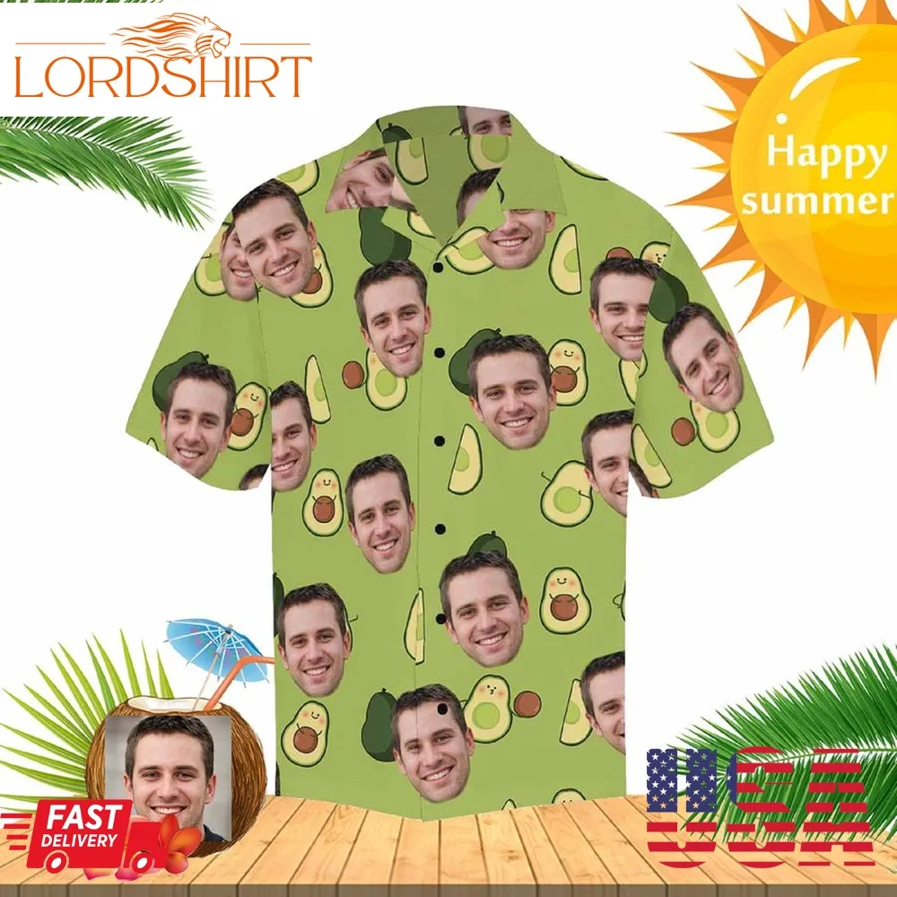 Custom Face Avocado Men's Hawaiian Shirt Special Father's Day Gift