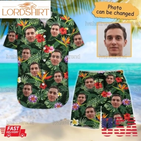 Custom Face Hawaiian Shirt, Personalized Face Aloha Shirt, Tropical Shorts, Couple Gift, Best Gift For Husband Lng062206g02