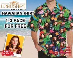 Custom Face Hawaiian Shirt, Personalized Photo Flower Parrot Tshirts, Customize Short Sleeve Shirts, Made In Usa, Valentines Gift