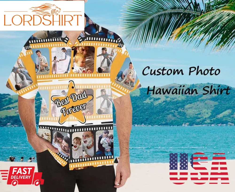 Custom Face Men's Hawaiian Shirt Personalized Best Dad Forever With Photo Short Sleeve Button Shirt Gift Gifts For Dad Made In Usa