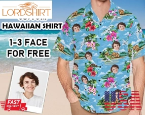 Custom Hawaiian Shirt With Face, Personalized Airplane Tshirts With Photo, Short Sleeve Shirts, Made In Usa, Gift For Husbandboyfriend