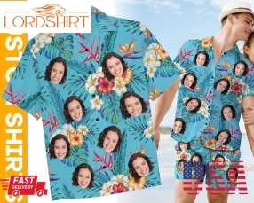 Custom Hawaiian Shirt With Face Personalized Summer Shirts Design Your Own Short Sleeve Hibiscus Shirts,Vacation Photo Gifts,Couples Shirts