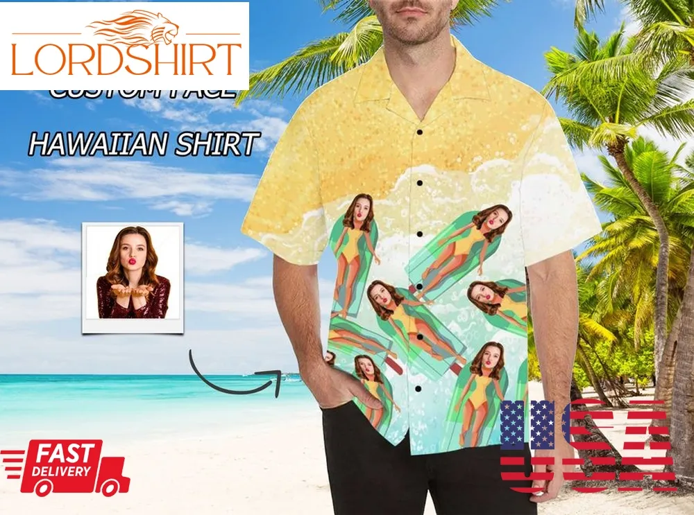 Custom Hawaiian Shirt With Faces, Personalized Photo Shirt, Tropical Summer Beach Vacation Shirt For Men Tshirts Birthday Valentine's Gift