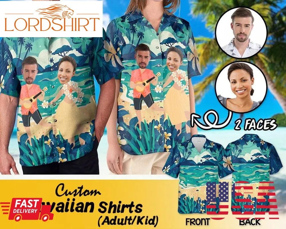 Custom Hawaiian Shirts For Couple, Custom Photo Beach Hawaiian Shirt, Matching Floral Aloha Shirt Gift, Beach Party Shirts For Men & Women