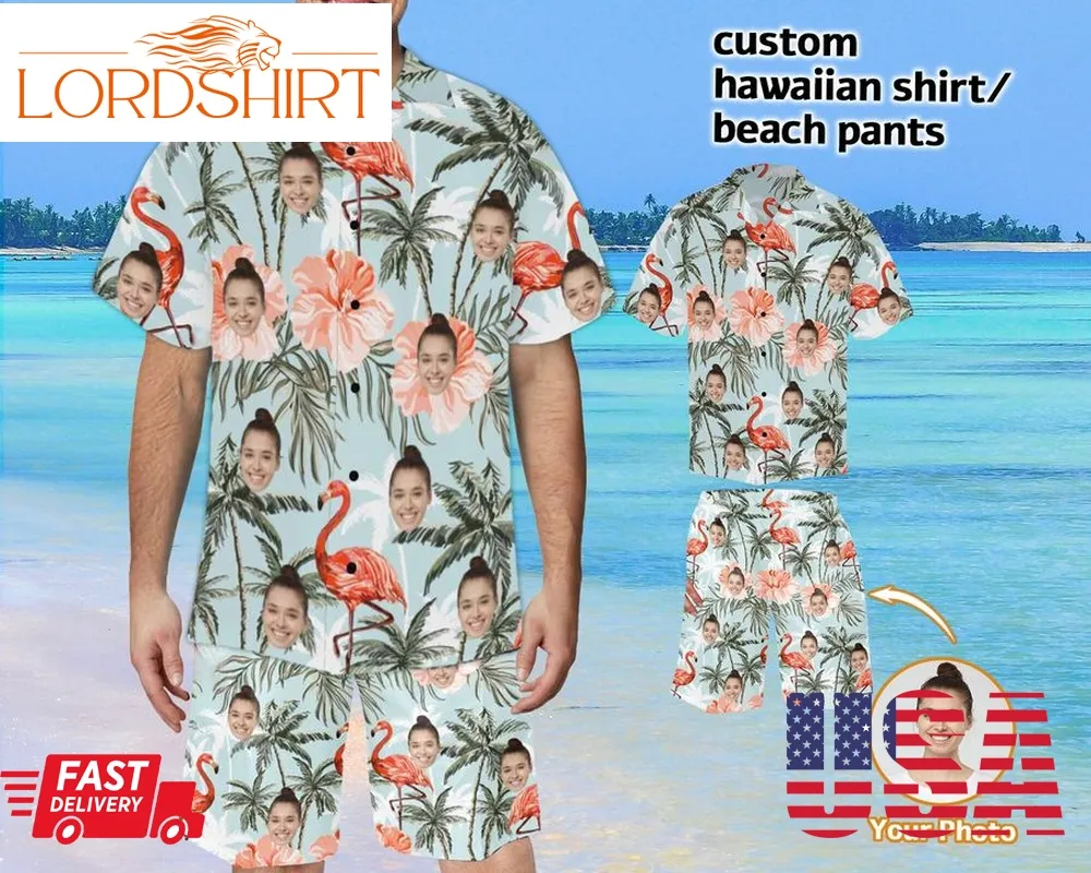 Custom Men's Hawaii Shirt And Shorts With Face, Personalized Beach Shortsswim Trunk For Men, Gifts For Husband Boyfriend, Hawaii Party