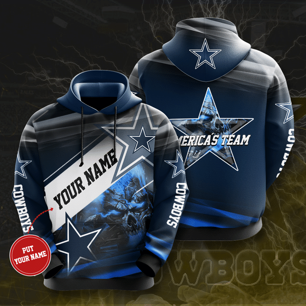 Custom Name Dallas Cowboys Skull Full Printed Hoodie