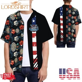 Custom Name Darts American Flag Tropical Hawaiian Shirt For Men For Sports Lovers