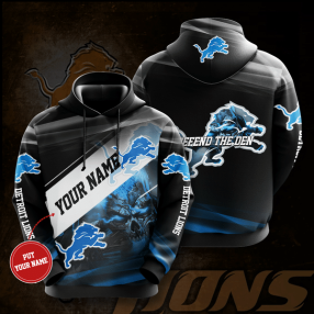 Custom Name Detroit Lions Skull Defend The Den 3D Hoodie