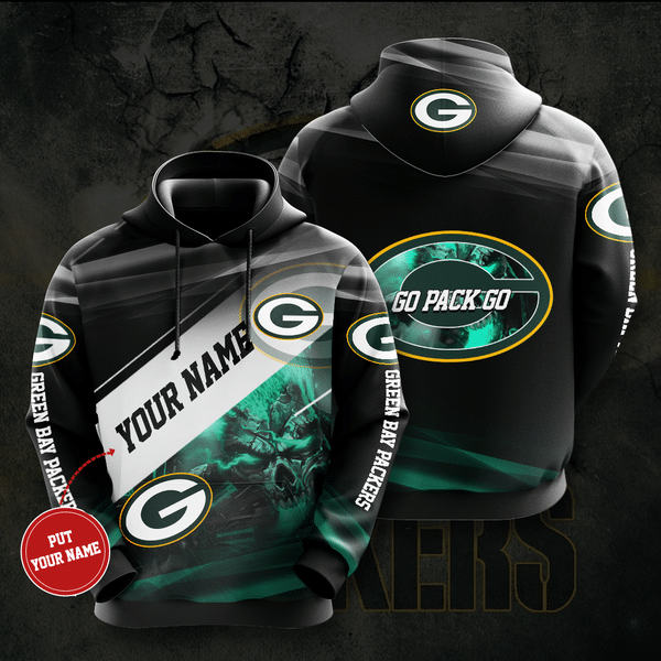 Custom Name Green Bay Packers Go Packer Go Skull Black Aop Hoodie