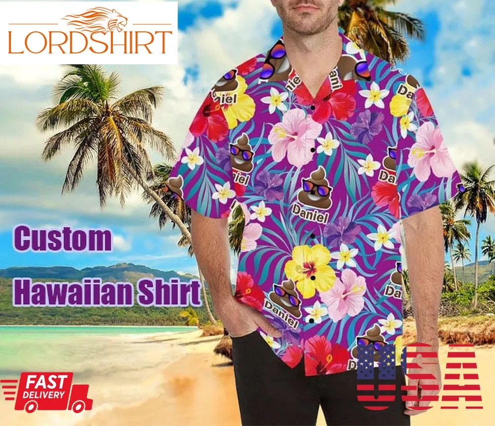 Custom Name Men's Hawaiian Shirt Personalized Floral Leaves Shits Print With Text Short Sleeve Button Shirt Gifts For Dad Made In Usa