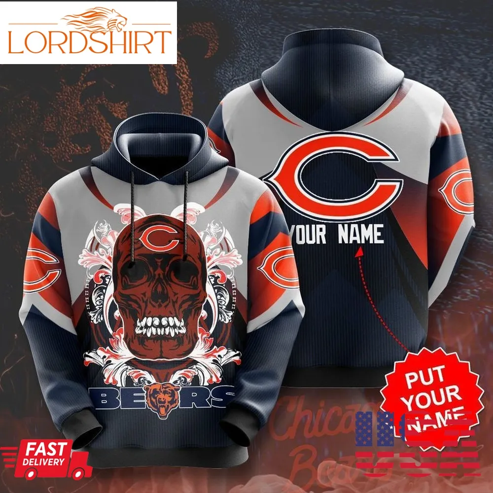 Custom Name Nfl Chicago Bears Skull Full Printed Hoodie