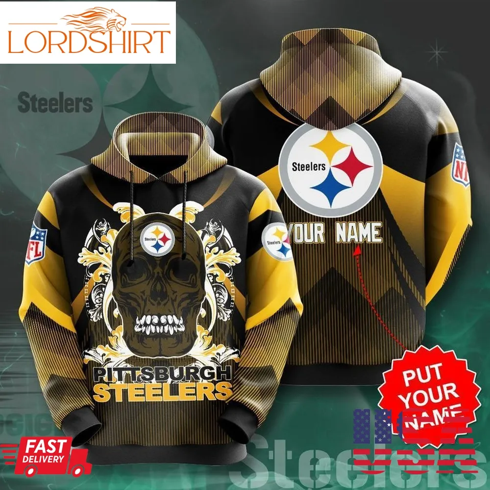 Custom Name Nfl Pittsburgh Steelers Skull Full Printed Hoodie