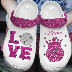 Custom Name Queen Bling Love Volleyball Gift For Lover Rubber Crocs Crocband Clogs, Comfy Footwear