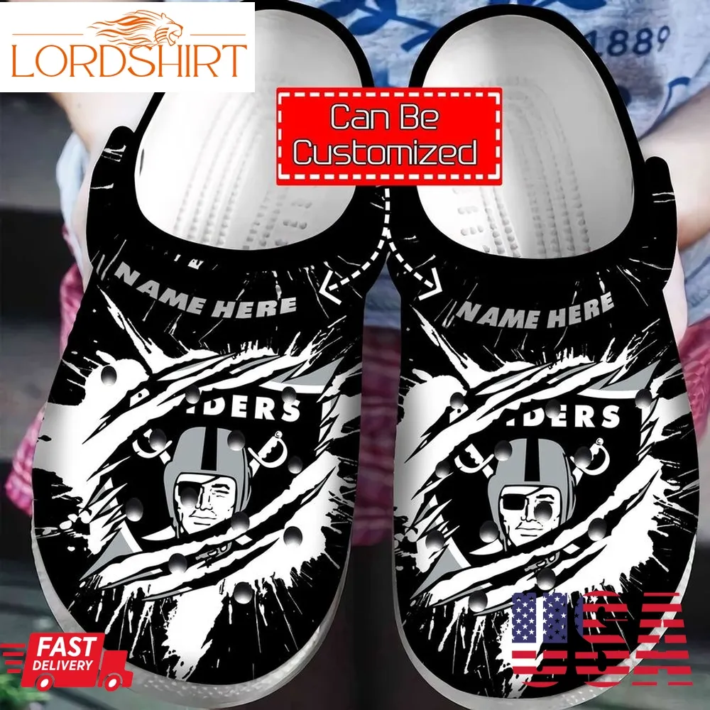 Custom Name Raiders Football Ripped Through Crocs Crocband Clog Comfortable Water Shoes