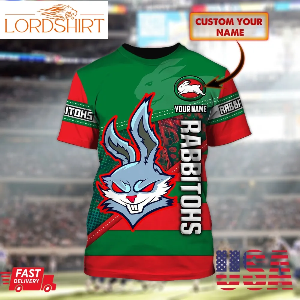 Custom Name South Sydney Rabbitohs Cunning Rabbit 3D T Shirt