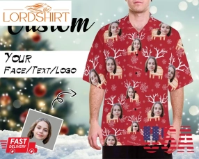 Custom Xmas Elk Shirt, Christmas Hawaii Shirt, Custom Hawaiian Shirt, Personalized Christmas Shirt, Personalized Men's Christmas Shirt