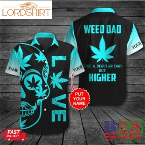 Customized Weed Dad Blue Leaf Skull Black Hawaiian Shirt