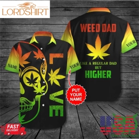 Customized Weed Dad Gradient Leaf Skull Black Hawaiian Shirt