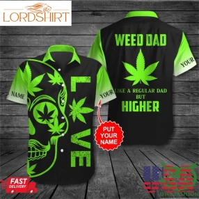 Customized Weed Dad Green Leaf Skull Black Hawaiian Shirt