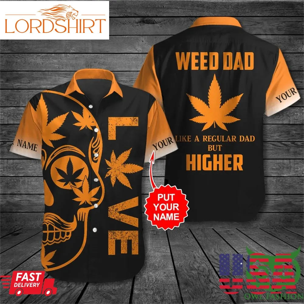 Customized Weed Dad Orange Leaf Skull Black Hawaiian Shirt