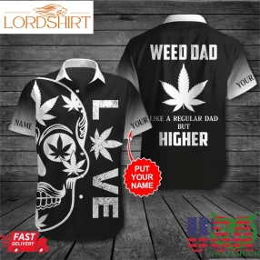 Customized Weed Dad White Leaf Skull Black Hawaiian Shirt