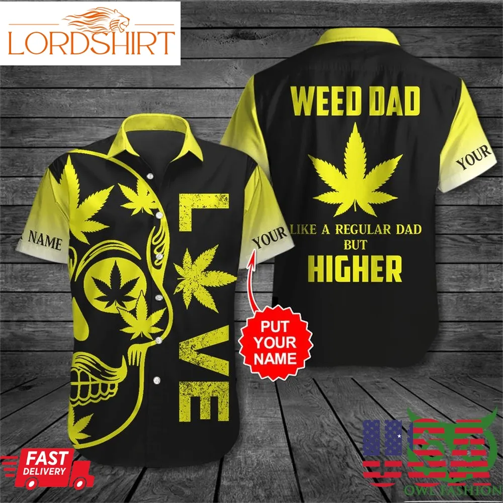 Customized Weed Dad Yellow Leaf Skull Black Hawaiian Shirt